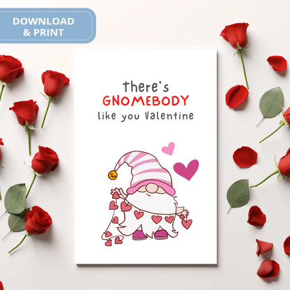Valentines Card Printable Digital Download  | There's Gnomebody Like You Valentine 43