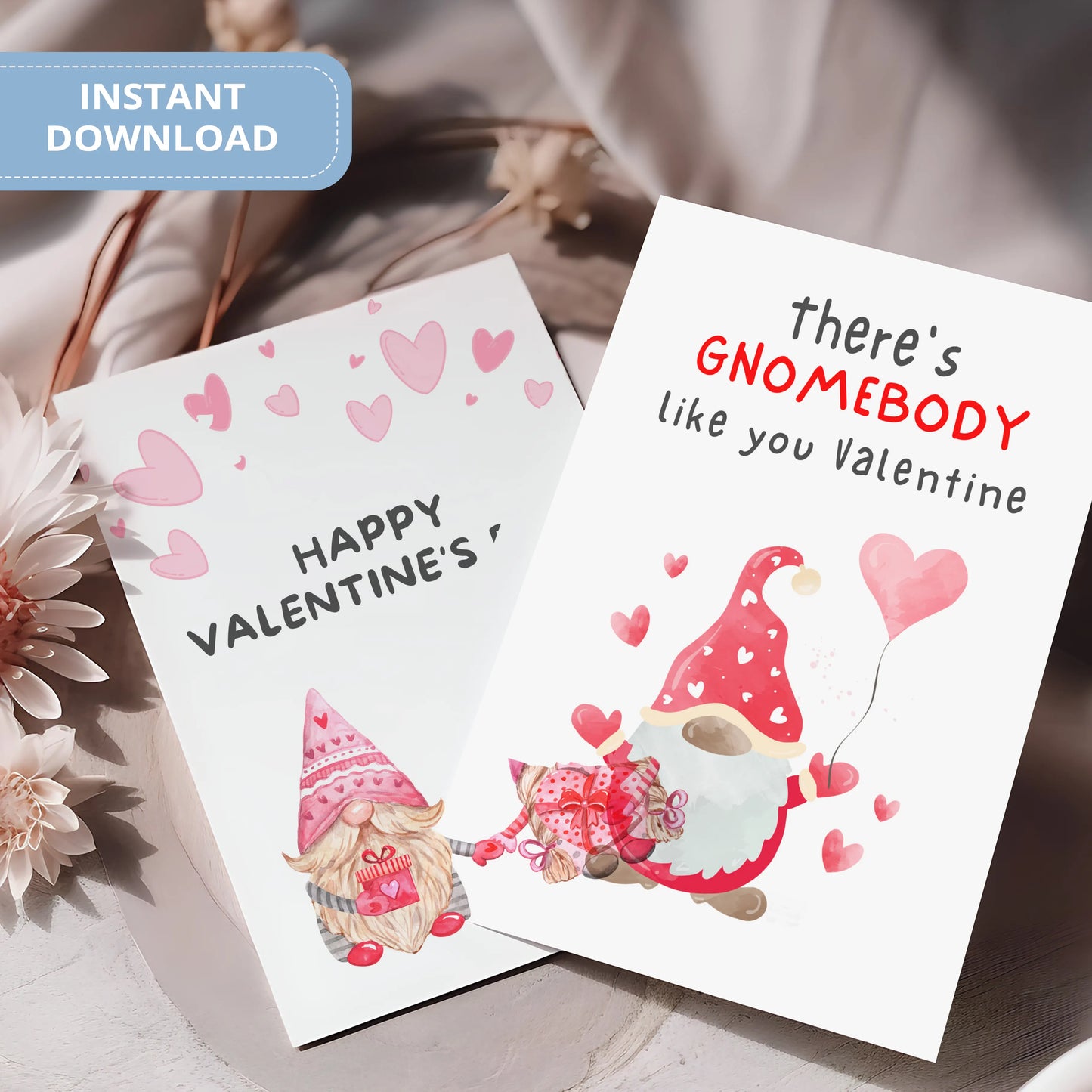 Valentines Card Printable Digital Download  | There's Gnomebody Like You Valentine 42