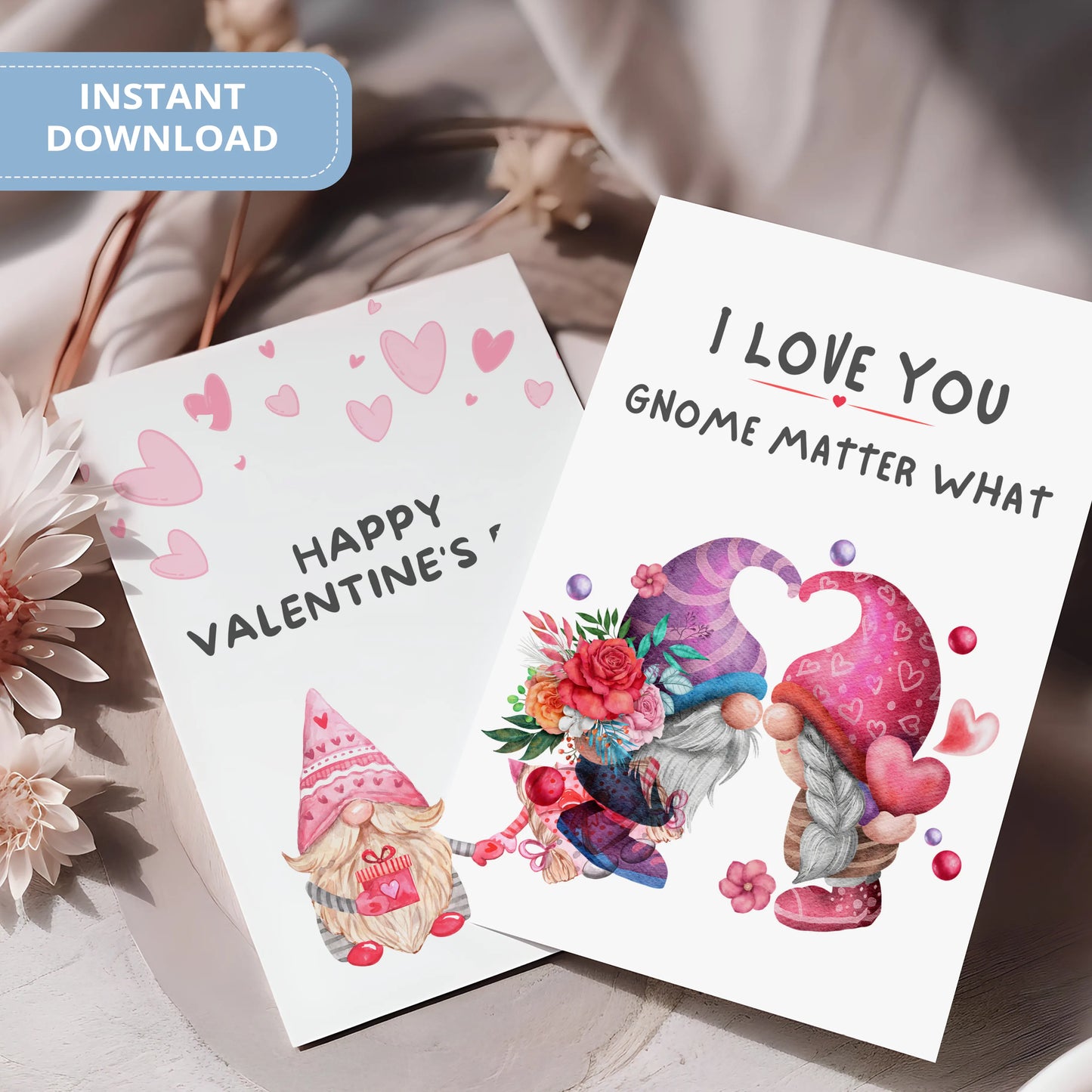 Valentines Card Printable Digital Download  | I Love You Gnome Matter What 36