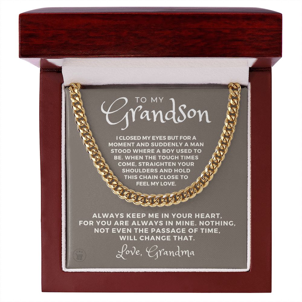 Grandson Gift from Grandma | In Your Heart Cuban Link Chain 0612T7