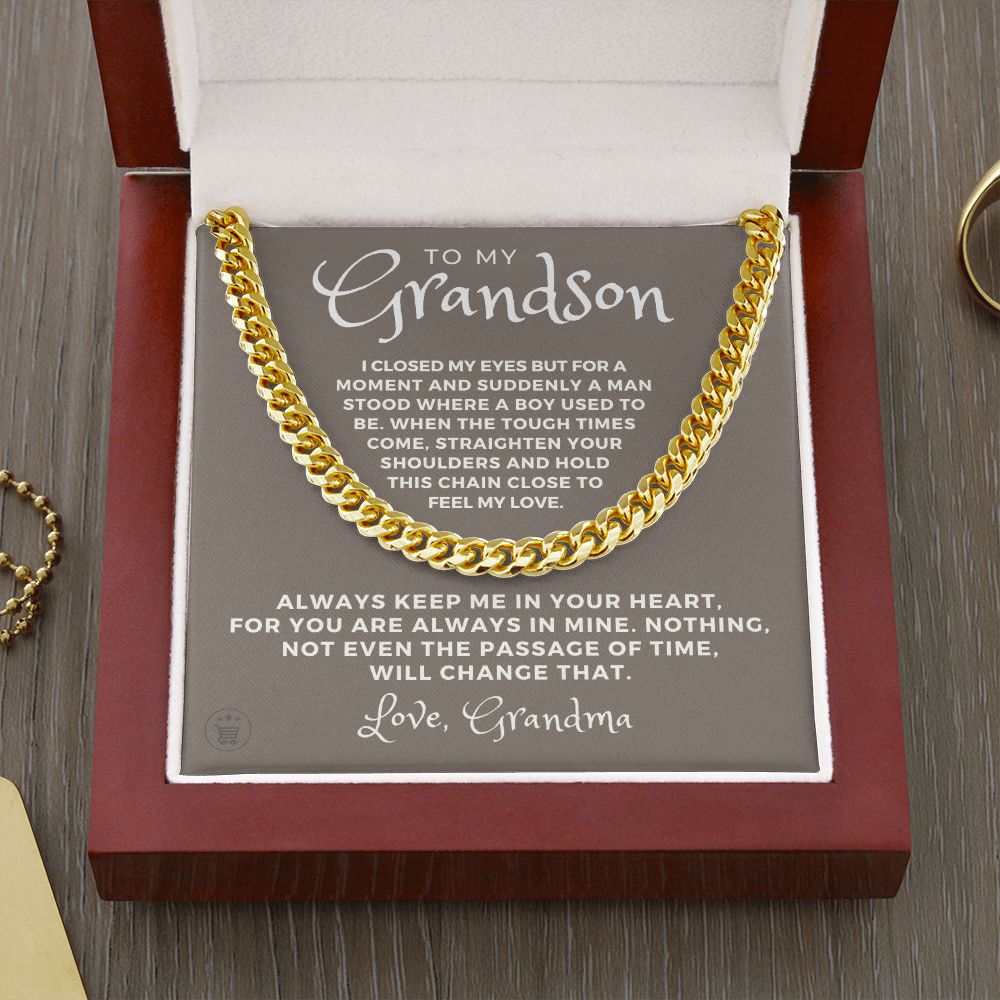 Grandson Gift from Grandma | In Your Heart Cuban Link Chain 0612T7