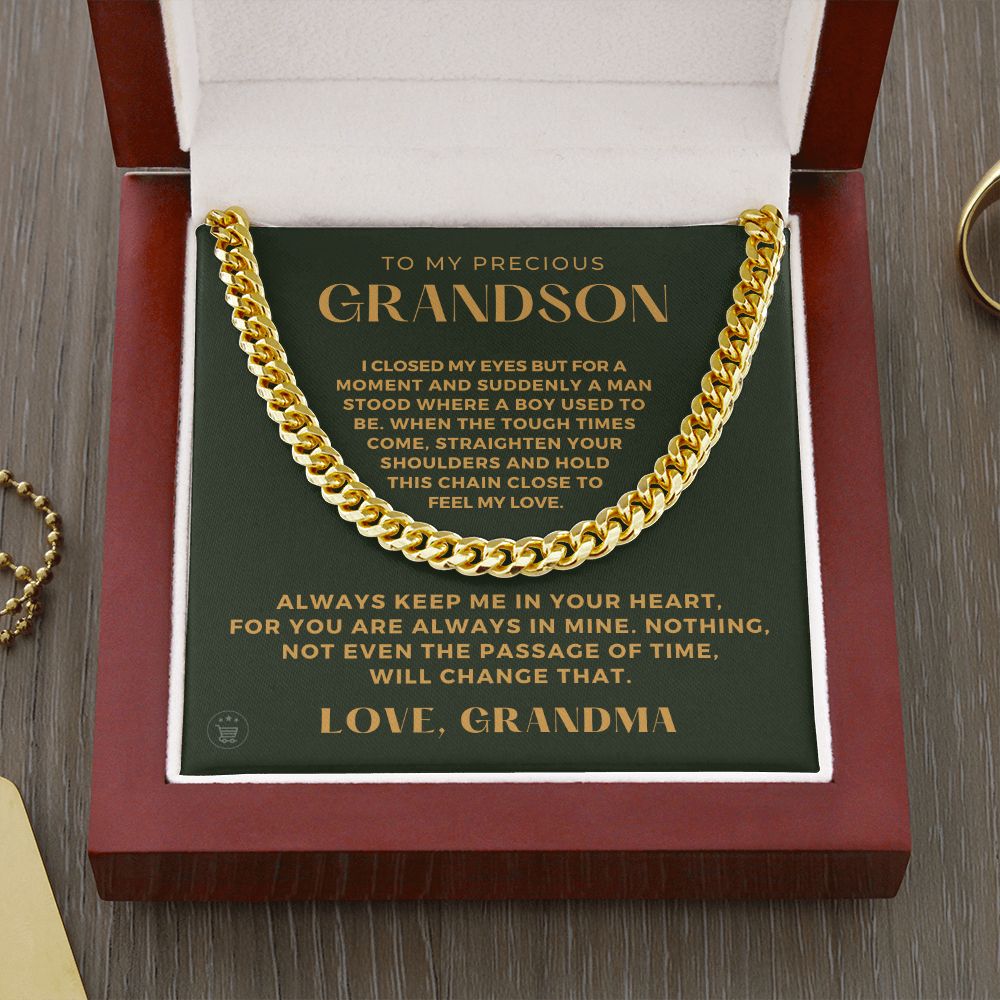 Grandson Gift from Grandma | In Your Heart Cuban Link Chain 0612T13