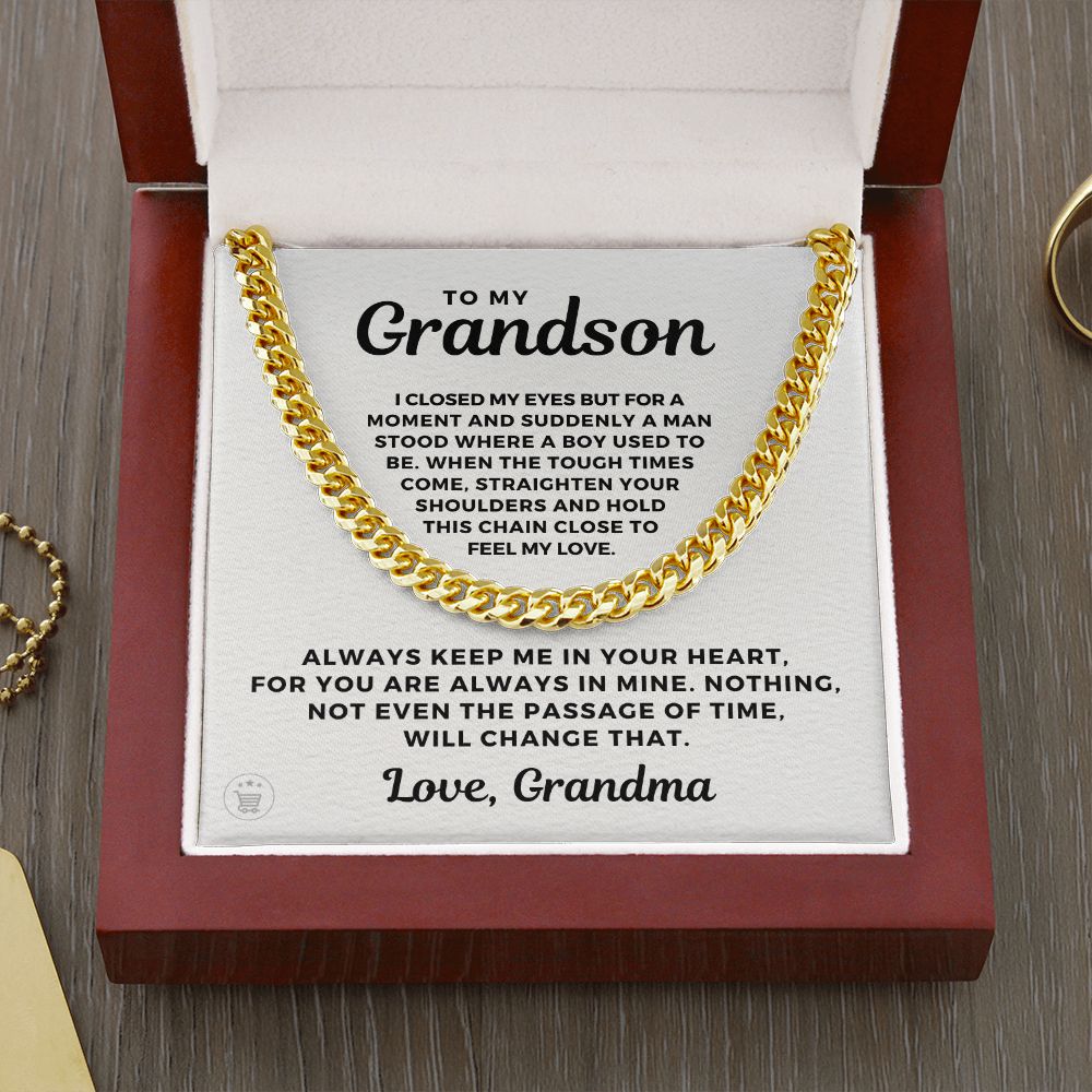 Grandson Gift from Grandma | In Your Heart Cuban Link Chain 0612T1