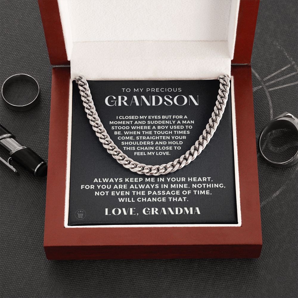 Grandson Gift from Grandma | In Your Heart Cuban Link Chain 0612T4