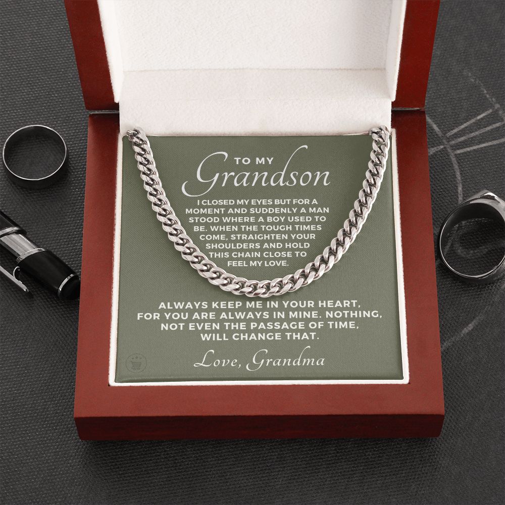 Grandson Gift from Grandma | In Your Heart Cuban Link Chain 0612T8