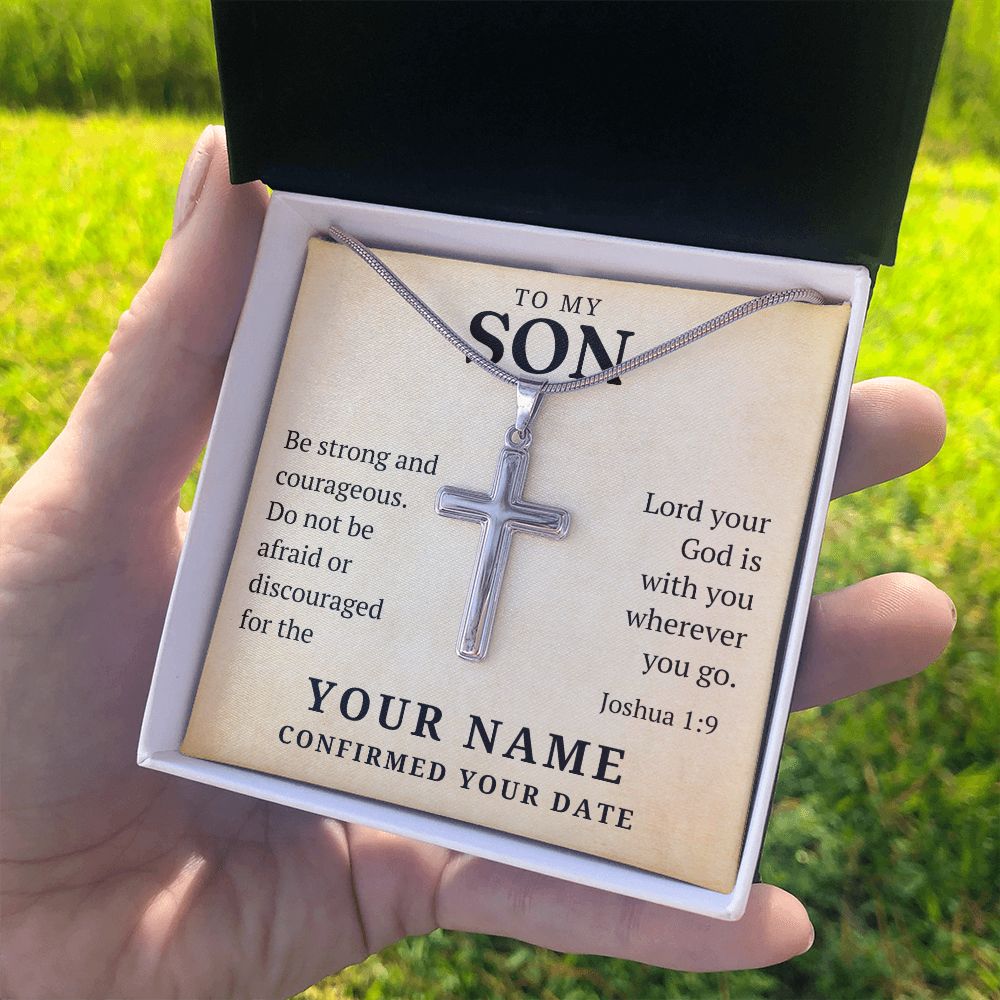Personalized Confirmation Gift For Boy - Son | Be Strong Cross Necklace 0804T2SSCN