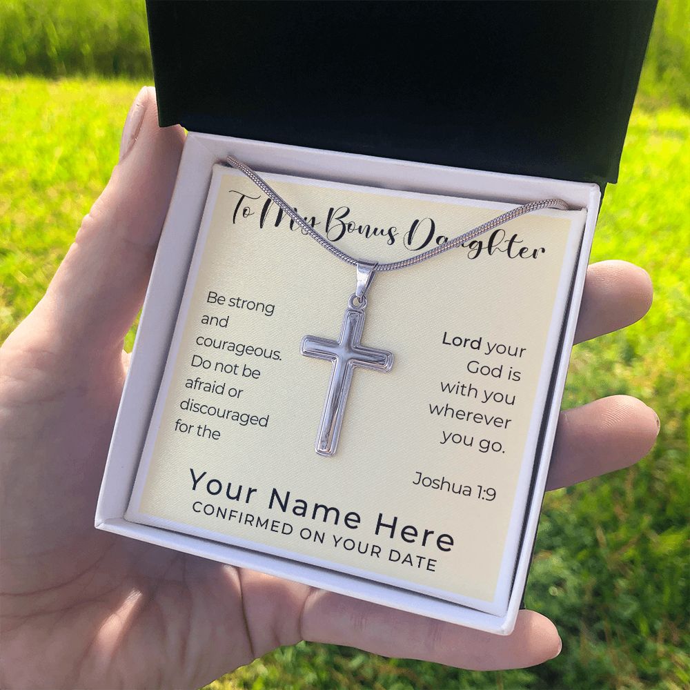 Personalized Confirmation Gift for Girl - Bonus Daughter | Cross Stainless Steel Necklace 0823T2SSCN