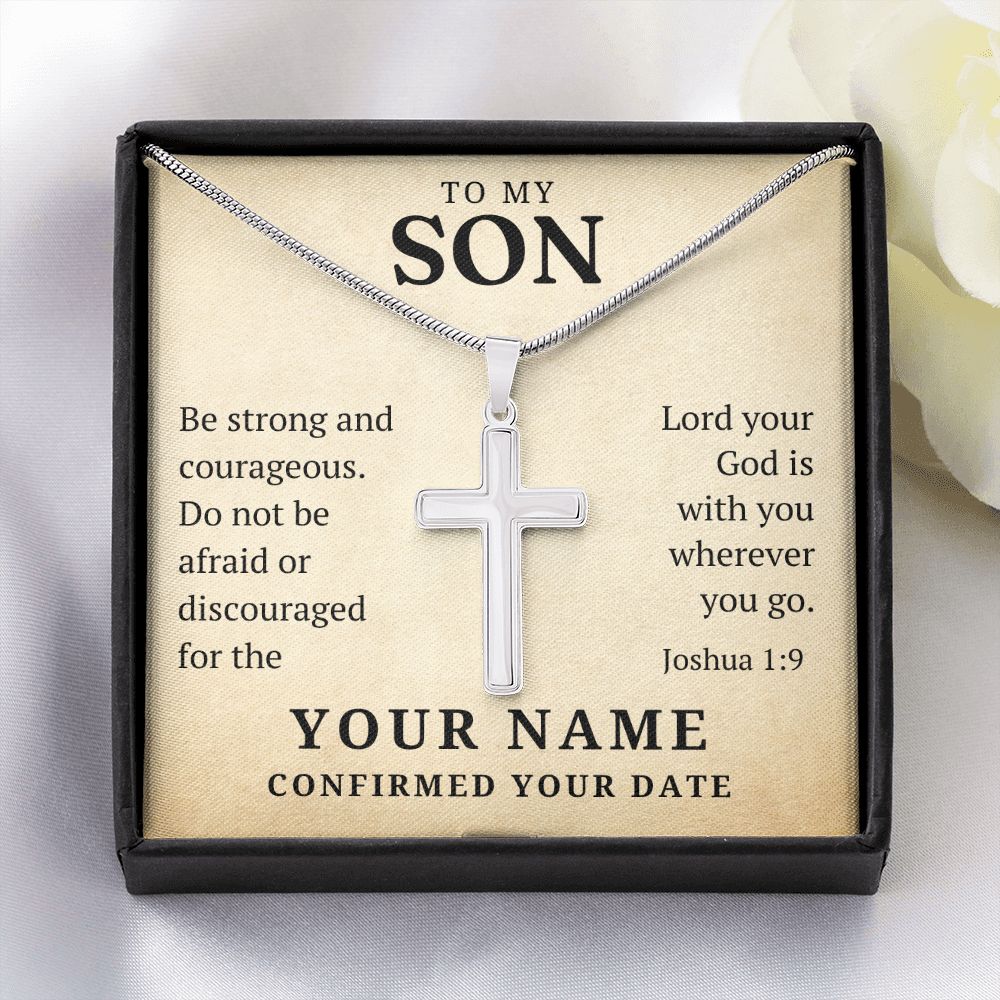 Personalized Confirmation Gift For Boy - Son | Be Strong Cross Necklace 0804T2SSCN
