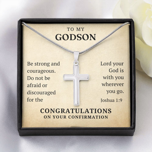 Confirmation Gift For Boy - Godson | Be Strong Cross Necklace 0826T1SSCN