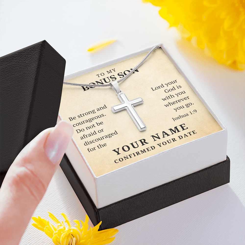 Personalized Confirmation Gift For Boy - Bonus Son | Be Strong Cross Necklace 0803T2SSCN