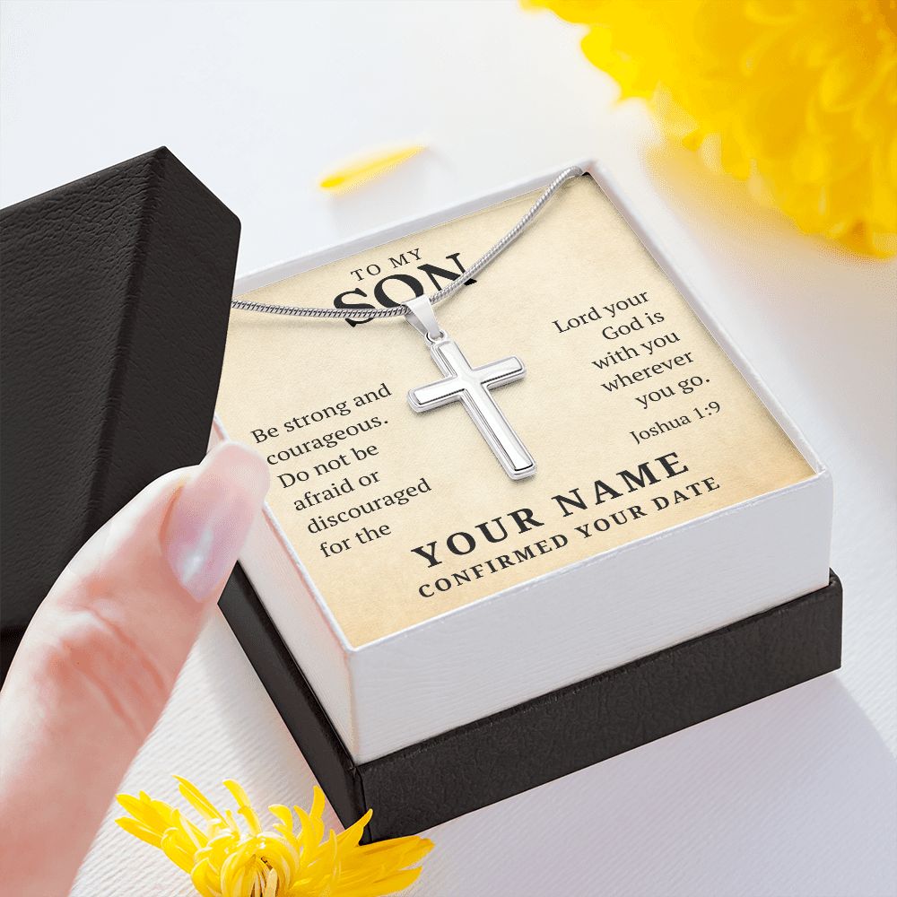 Personalized Confirmation Gift For Boy - Son | Be Strong Cross Necklace 0804T2SSCN