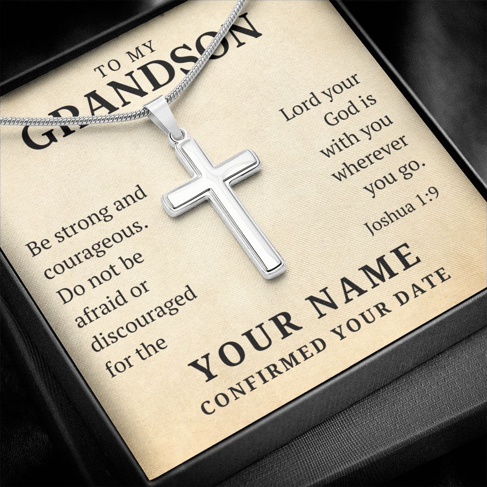 Personalized Confirmation Gift For Boy - Grandson | Be Strong Cross Necklace 0805T2SSCN