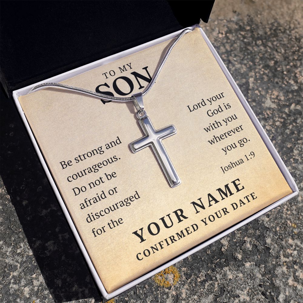 Personalized Confirmation Gift For Boy - Son | Be Strong Cross Necklace 0804T2SSCN