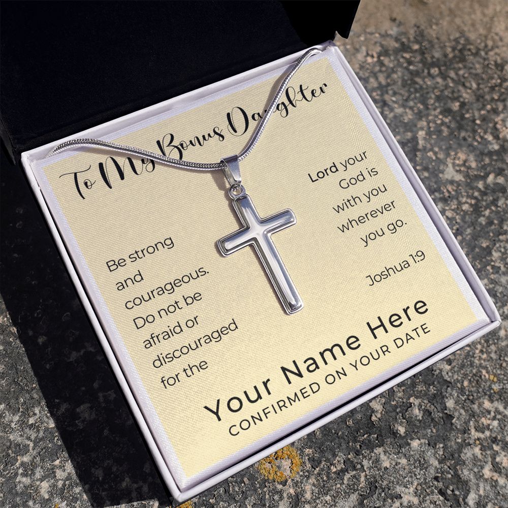Personalized Confirmation Gift for Girl - Bonus Daughter | Cross Stainless Steel Necklace 0823T2SSCN