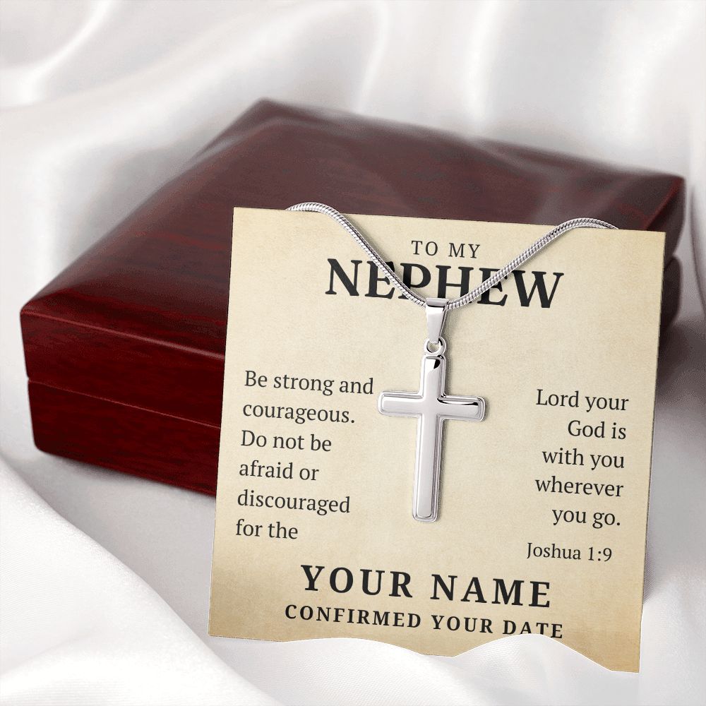 Personalized Confirmation Gift For Boy - Nephew | Be Strong Cross Necklace 0806T2SSN