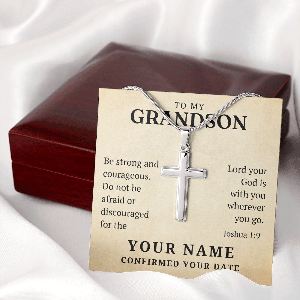 Personalized Confirmation Gift For Boy - Grandson | Be Strong Cross Necklace 0805T2SSCN