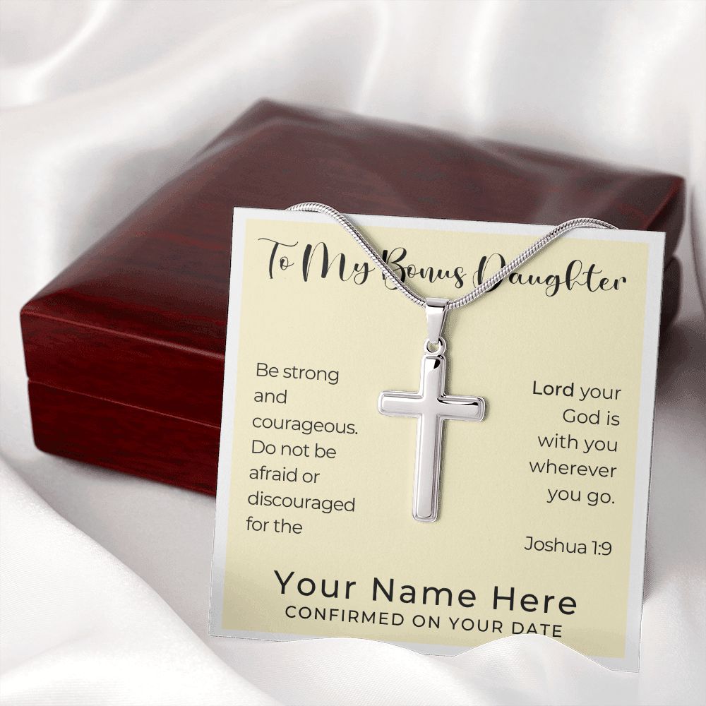 Personalized Confirmation Gift for Girl - Bonus Daughter | Cross Stainless Steel Necklace 0823T2SSCN