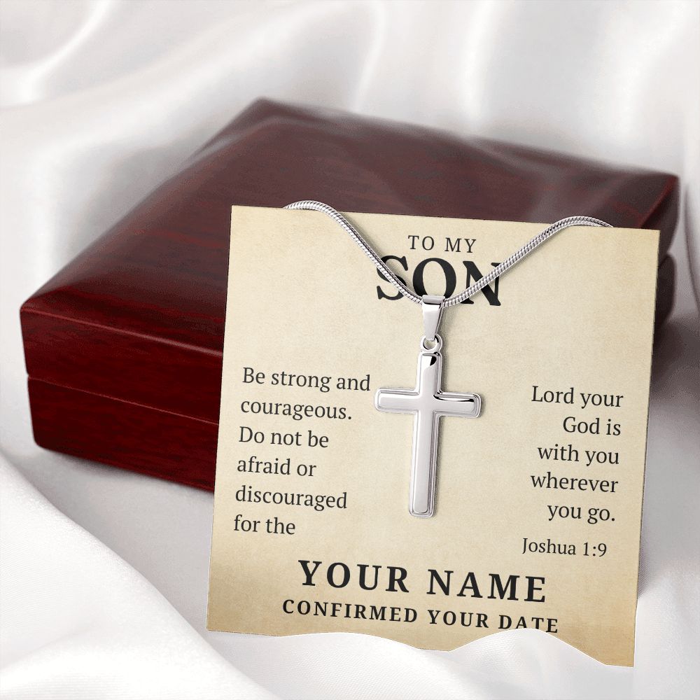 Personalized Confirmation Gift For Boy - Son | Be Strong Cross Necklace 0804T2SSCN