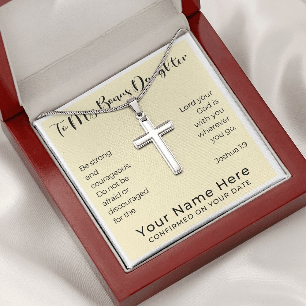 Personalized Confirmation Gift for Girl - Bonus Daughter | Cross Stainless Steel Necklace 0823T2SSCN