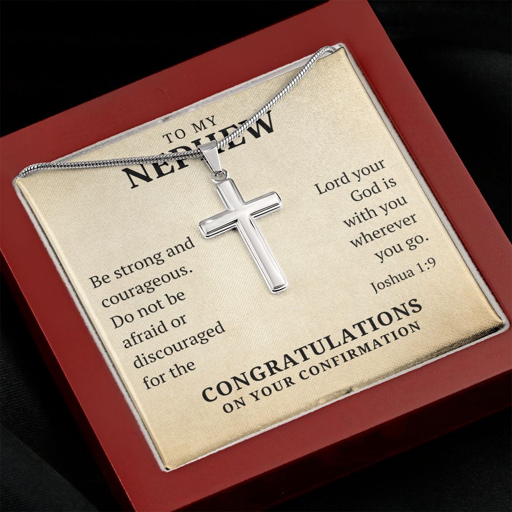 Confirmation Gift For Boy - Nephew | Be Strong Cross Necklace 0806T1SSCN