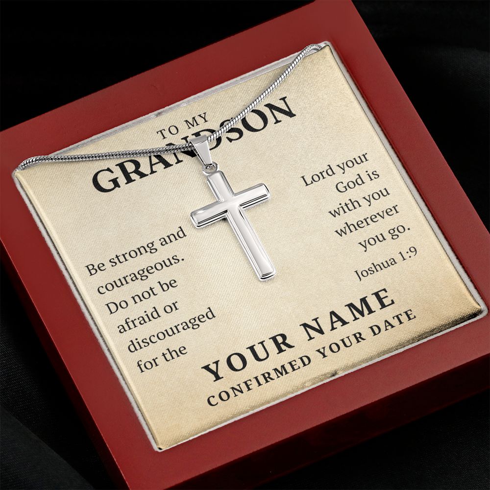 Personalized Confirmation Gift For Boy - Grandson | Be Strong Cross Necklace 0805T2SSCN