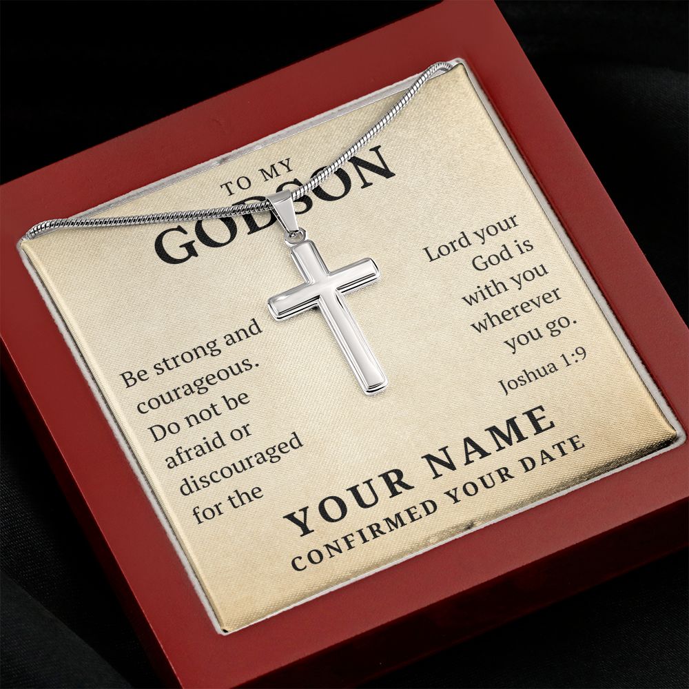 Christian Gift For Him - Godson | Be Strong Cross Necklace 0826XXT3SSCN